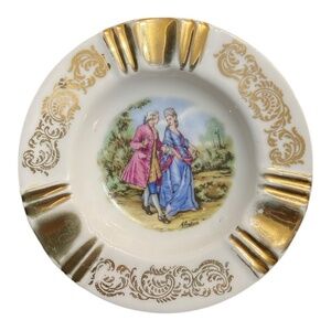 Limoges France vintage ceramic gold trim hand painted ashtray trinket plate